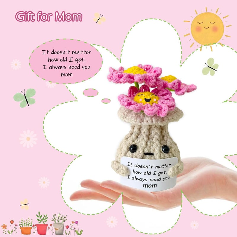 RFUYIR Gifts for Mom Positive Crochet Daisy with Message Card - I Always Need You - Handmade Knitted Plant Decor, Inspirational Gift for Women, Christmas Thanksgiving Birthday Presents for Mom - Image 2